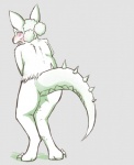 anthro embarrassed female genitals grey_background hair nude pussy simple_background solo tail draconicmentalist mythology domestic_cat dragon felid feline felis hybrid mammal mythological_creature mythological_scalie scalie