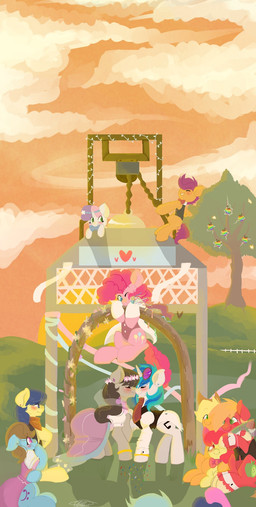 bell blush bodily_fluids bouquet clothing cloud confetti cutie_mark dress ear_piercing eyes_closed feathered_wings feathers female female/female feral field flower formal group heart_symbol horn necktie orange_body orange_feathers outside piercing plant shirt_cuffs sky smile sunset tail tears tree wedding wings lenbow friendship_is_magic hasbro my_little_pony mythology apple_bloom_(mlp) applejack_(mlp) big_macintosh_(mlp) bonbon_(mlp) cutie_mark_crusaders_(mlp) lyra_heartstrings_(mlp) octavia_(mlp) pinkie_pie_(mlp) scootaloo_(mlp) sweetie_belle_(mlp) vinyl_scratch_(mlp) draft_horse earth_pony equid equine horse mammal mythological_creature mythological_equine pegasus pony unicorn hi_res