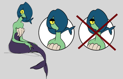 blue_hair eye_through_hair eyelashes female fish_tail front_view green_body hair hair_over_eye looking_at_viewer membrane_(anatomy) mouthless narrowed_eyes one_eye_obstructed simple_background sitting solo split_form translucent translucent_hair webbed_hands rekkadraws aquatic merfolk 2026 digital_drawing_(artwork) digital_media_(artwork)