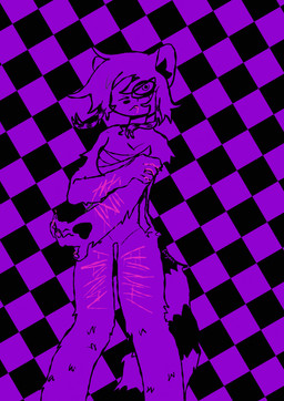 4_fingers anthro bandage bandaged_chest big_tail black_nose blood blood_from_mouth blood_from_wound blood_in_mouth blood_on_finger bodily_fluids checkered checkered_background clothed clothing colored_blood female fingers fur gore hair looking_at_viewer masochism one_eye_closed one_eye_visible pantsless pattern_background purple_background purple_blood purple_body purple_eyes purple_fur self-harm short_hair simple_background solo tail thick_thighs tomboyish_sidetails unusual_blood unusual_bodily_fluids wounded birzavr vi_(birzavr) ailurid mammal red_panda 2026 absurd_res colored digital_media_(artwork) flat_colors hi_res