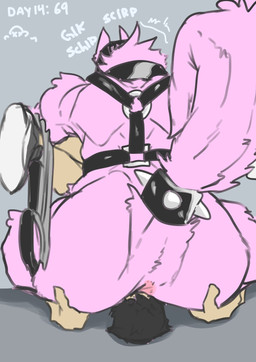 69_position anthro anus bottomwear butt clothing collar duo facesitting footwear hair harness hat headgear headwear male male/male onomatopoeia oral sex shoes shorts sitting_on_another sound_effects spiked_collar spikes tail_anus text drstrangeluvve kinktober canid canine canis human mammal wolf hi_res