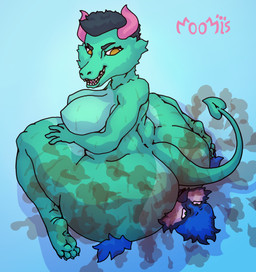4_toes 5_fingers ambiguous_gender anthro belly big_belly big_breasts big_butt black_hair breasts butt chubby_cheeks cross-eyed crush duo eyebrows eyelashes facesitting fart fart_fetish feet female fingers fluffy fully_restrained fur green_body green_eyes green_skin green_tail hair hand_on_leg hand_on_thigh hindpaw horn huge_belly huge_breasts huge_butt huge_hips huge_thighs humanoid_feet hyper hyper_belly hyper_butt hyper_thighs larger_female lips looking_at_another looking_back morbidly_obese nude obese obese_anthro open_mouth open_smile orange_eyes overweight overweight_anthro overweight_female paws plantigrade restrained short_hair sitting sitting_on_another size_difference smaller_ambiguous smile soles spade_tail tail teeth thick_eyebrows thick_thighs toes wariza wide_hips moomis mythology avian bird dragon lizard mythological_creature mythological_scalie reptile scalie absurd_res hi_res