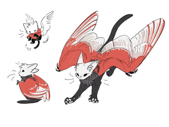 ambiguous_gender black_body black_eyes black_fur clothing empty_eyes feathered_wings feathers feral feralized fur inner_ear_fluff neck_tuft pawpads paws quadruped red_clothing simple_background solo tail tuft white_background white_body white_fur wings aaasakawa hollow_knight_(franchise) team_cherry hornet_(hollow_knight) felid feline mammal 2026 female_(lore)