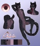 anthro black_body black_fur black_hair fur genitals hair hand_in_mouth long_hair long_tail lying male penis purple_eyes solo spots tail text blackblood-queen osiris_(blackblood-queen) felid leopard mammal pantherine hi_res model_sheet