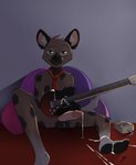 anthro balls bass_guitar bodily_fluids brown_body brown_fur cum cum_on_self cushion fur genital_fluids genitals guitar humanoid_genitalia humanoid_penis lotion lube male musical_instrument necktie penis pillow plucked_string_instrument solo spots string_instrument tail white_tail silas_blackwing aggretsuko sanrio haida_(aggretsuko) hyena mammal spotted_hyena absurd_res hi_res