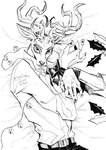 5_fingers anthro antlers bell bottomwear clothed clothed_anthro clothed_male clothing fingers fur holidays holly_(plant) horn humanoid_hands jingle_bell male pants plant shirt solo topwear joze_osaka beastars christmas louis_(beastars) cervine deer mammal red_deer 2024 hi_res monochrome