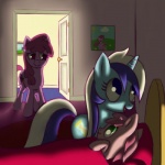 bed cutie_mark door female feral furniture group horn tail wood goldenmercurydragon friendship_is_magic hasbro my_little_pony mythology berry_pinch_(mlp) berry_punch_(mlp) minuette_(mlp) earth_pony equid equine horse mammal mythological_creature mythological_equine pony unicorn 1:1