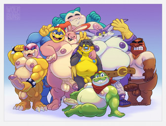 balls belly belt biceps big_balls big_belly big_penis blue_body blue_eyes blue_nipples blush border bottomless bottomless_male bracelet brown_body calf_muscles clothed clothing erection eyewear flexing flexing_bicep foreskin genitals gesture glans gloves gradient_background group hand_gesture handwear jewelry kerchief male moobs muscular muscular_male navel neckerchief neckwear nipples nude overweight overweight_male pecs penis pink_body purple_body shirt simple_background smile spiked_bracelet spikes sunglasses t-shirt topwear v_sign vein veiny_penis whiskers white_border yellow_body yellow_clothing yellow_gloves yellow_handwear yellow_sclera wolfbuns animal_crossing kirby:_right_back_at_ya! kirby_(series) mario_bros nintendo nintendo_badge_arcade pokemon sega sonic_the_hedgehog_(series) sonic_x star_fox arcade_bunny big_the_cat king_dedede koopaling mr._resetti roy_koopa slippy_toad avian bird domestic_cat dragon_koopa eulipotyphlan felid feline felis generation_1_pokemon koopa lagomorph leporid mammal mole_(animal) pokemon_(species) rabbit reptile scalie snorlax turtle crossover hi_res