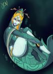 anklet barefoot big_breasts big_butt breasts butt clothed clothing feet female jewelry not_furry red_eyes simple_background smile solo toes urw nintendo the_legend_of_zelda twilight_princess midna_(true_form) humanoid twili