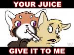 ambiguous_gender anthro creepy drinking drinking_straw duo fur sucking surprise text what acru_jovian acru ailurid canid canine mammal red_panda 4:3 bust_portrait digital_media_(artwork) portrait