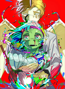 abstract_art accessory anthro biped blonde_hair blood bodily_fluids brown_body brown_scales brush duo female fingers green_body green_scales hair headband holding_arm holding_brush holding_object holding_paintbrush humanoid_hands long_hair male markings multicolored_hair nosebleed open_mouth paint_splatter paintbrush red_background scales sharp_teeth simple_background spots spotted_markings student tan_body tan_scales teacher teacher_and_student teeth wings yellow_sclera miscuitsxd cavemanon_studios i_wani_hug_that_gator iadakan olivia_halford baryonyx dinosaur prehistoric_species pterosaur reptile saurischian scalie spinosaurid theropod absurd_res colored colorful_theme digital_media_(artwork) hi_res