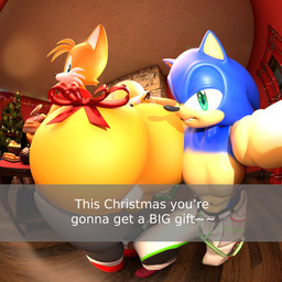 balls big_butt biped bottomwear bottomwear_down bubble_butt butt christmas_decorations christmas_present christmas_tree clothed clothing curvy_figure duo femboy food fur genitals gift hand_on_butt holding_object holidays huge_butt looking_back male pants pants_down partially_clothed plant selfie tail text tree yellow_body yellow_fur adri164 christmas sega snapchat sonic_the_hedgehog_(series) miles_prower sonic_the_hedgehog canid canine eulipotyphlan fox hedgehog mammal red_fox true_fox 1:1 3d_(artwork) absurd_res digital_media_(artwork) english_text hi_res shaded soft_shading