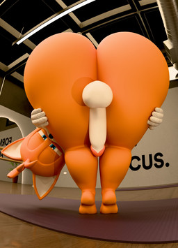 anthro balls bent_over big_balls big_butt big_penis butt femboy genitals huge_butt hyper hyper_butt looking_at_viewer looking_back looking_back_at_viewer male penis solo thick_thighs tiptoes yoga_mat kirby_animatez uncle_aiden_(modeler) praise_da_booty_(meme) sega sonic_the_hedgehog_(series) miles_prower canid canine fox mammal red_fox true_fox 3d_(artwork) absurd_res digital_media_(artwork) hi_res