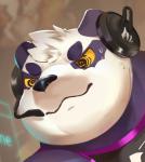 anthro bodily_fluids clothing electronics fur headphones male purple_body purple_fur shirt solo sweat topwear white_body white_fur jmeo1230 lifewonders tokyo_afterschool_summoners alp_(tas) bear giant_panda mammal 2019 portrait