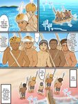 boat bottomwear clothing comic english_text gotobeido group hi_res human human_focus human_only loincloth male mammal melee_weapon muscular muscular_human muscular_male nipples not_furry polearm scar sea spear text vehicle water watercraft weapon