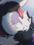 anthro autofellatio black_body black_fur bodily_fluids cum erection eyes_closed fur genital_fluids lying male masturbation nude on_back oral oral_masturbation penile penile_masturbation penis pink_penis simple_background solo vein white_body white_fur harlem epsilon sergal 2019 hi_res