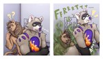 anthro comic duo elevator fart fart_cloud fart_fetish farting_on_another felid hand_on_butt hi_res lion male male/male mammal mane nude pantherine procyonid raccoon slim smelly sugar_sock surprise surprised_expression