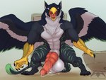 abs animal_genitalia anthro arm_tuft balls barbed_corona_glans beak beak_lick biceps big_balls big_penis black_claws black_pawpads black_talons blue_body blue_eyes blue_feathers blue_fur bodily_fluids broken_door chest_tuft claws crotch_tuft crouching dipstick_ears door doorway dripping ear_markings erection facial_tuft feathered_wings feathers feet finger_claws fur genital_fluids genitals gradient_background green_body green_feathers green_fur green_stripes grey_body grey_feathers grey_fur head_tuft holding_object huge_balls huge_penis inner_ear_fluff knot leg_tuft licking licking_lips licking_own_beak licking_own_lips long_tongue looking_at_viewer male multi_genitalia multi_knot multicolored_body multicolored_ears multicolored_feathers multicolored_fur muscular muscular_anthro muscular_male neck_tuft open_beak open_mouth pawpads paws pecs penile_spines penis penis_on_ground pink_penis pointy_ears precum precum_drip precum_on_ground precum_on_own_penis precum_on_penis precum_on_self precum_string prick_ears rape_face saliva saliva_drip saliva_on_face saliva_on_tongue saliva_string scales self_lick sheath sheath_tuft simple_background solo spread_wings stripes tail talons teeth thick_thighs toe_claws toes tongue tongue_out toothed_beak tuft two_tone_body two_tone_feathers two_tone_fur vein veiny_knot veiny_penis white_balls white_body white_feathers white_fur white_sheath wings yellow_body yellow_scales sonsasu mythology toumak_(character) avian gryphon mythological_avian mythological_creature werecreature weregryphon 2022 4:3 signature watermark