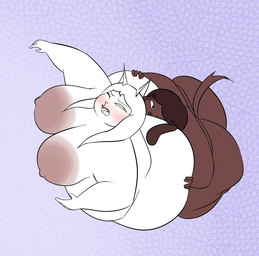 anthro areola big_areola big_breasts big_butt blush breasts brown_body brown_fur butt butt_sniffing duo face_in_ass female female/female fur huge_breasts huge_butt nipples obese obese_anthro obese_female overweight overweight_anthro overweight_female sniffing white_body white_fur oxkingky catherine_(oxkingky) dorothy_b_hound canid canine canis domestic_cat domestic_dog felid feline felis mammal 2026