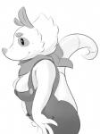 anthro breasts cleavage clothed clothing female freckles fur grey_clothing grey_ears grey_kerchief grey_neckerchief grey_nose kerchief neckerchief neckwear overalls pockets simple_background smile solo tail white_background white_body white_fur white_tail saransaran poppy_opossum poppy_opossum_(character) american_opossum mammal marsupial virginia_opossum monochrome