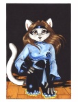 anthro female pose solo tail terrie_smith extinctioners alleycat domestic_cat felid feline felis mammal 2002 absurd_res hi_res pinup traditional_media_(artwork)