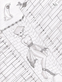 ankle_cuffs ball_gag bdsm bondage bound breasts bubble chain chained cuff_(restraint) dutch_angle feet female fin gag gagged group not_drowning nude restraints rope rope_bondage shackled shackles solo_focus underwater water weights unknown_artist nintendo ocarina_of_time the_legend_of_zelda princess_ruto animal_humanoid aquatic aquatic_humanoid fish fish_humanoid humanoid zora graphite_(artwork) greyscale monochrome traditional_media_(artwork)