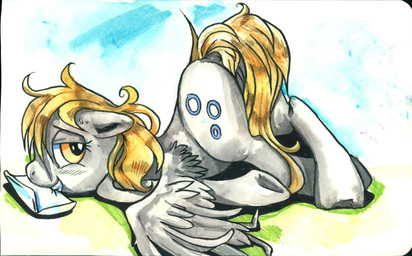 anus ass_up bodily_fluids crash cutie_mark feathered_wings feathers female feral genitals grey_body grey_feathers lying mail mouth_hold on_front quadruped side_view smile solo sweat tail vulva wings buttercup_saiyan friendship_is_magic hasbro my_little_pony mythology derpy_hooves_(mlp) equid equine mammal mythological_creature mythological_equine pegasus full-length_portrait marker_(artwork) mixed_media painting_(artwork) portrait source_request traditional_media_(artwork) traditional_painting_(artwork) traditional_watercolor_(artwork) unavailable_at_source watercolor_(artwork)