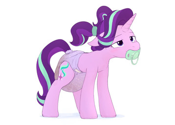 ageplay all_fours blush bodily_fluids bottomwear clothed clothing cutie_mark diaper diaper_only feces female feral furgonomics genital_fluids hair highlights_(coloring) horn infantilism looking_pleasured object_in_mouth pacifier pacifier_in_mouth pigtails pink_body pooping purple_eyes purple_hair quadruped roleplay sagging_diaper smile soiled_diaper soiling soiling_diaper solo topless unclean_diaper underwear urine used_diaper wearing_diaper wet_diaper wetting wetting_diaper daydreamed friendship_is_magic hasbro my_little_pony mythology starlight_glimmer_(mlp) equid equine mammal mythological_creature mythological_equine unicorn hi_res