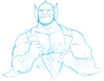 beard biceps clothed clothing facial_hair male not_furry open_clothing open_shirt open_topwear pecs shirt solo topwear torn_clothing wkd disney gargoyles broadway_(gargoyles) gargoyle humanoid blue_and_white monochrome