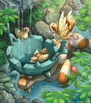 absurd_res ambiguous_gender bathing feral generation_1_pokemon generation_9_pokemon group hi_res katkichi legendary_pokemon nintendo pidgey pokemon pokemon_(species) ting-lu water waterfall