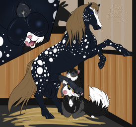 animal_genitalia animal_penis anthro anthro_on_feral ball_worship balls barn bestiality big_balls big_breasts big_tail bodily_fluids body_worship breasts dripping duo equine_genitalia equine_penis erection female feral genital_fluids genital_piercing genital_worship genitals hair hand_on_penis kneeling male male/female mane nipples nude penile penis penis_piercing penis_worship piercing precum precum_drip sheath short_hair size_difference smile tail tea_bagging tongue tongue_out vulva cruelchariot bean_(charlee-monstah) rome_(feuerfrei) domestic_cat equid equine felid feline felis horse mammal hi_res