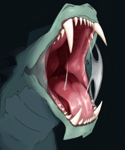 ambiguous_form ambiguous_gender big_fangs black_background bodily_fluids fangs green_body mouth_shot obscured_eyes open_mouth red_tongue saliva saliva_string sharp_teeth simple_background solo teeth tongue lionfloof mythology dragon mythological_creature mythological_scalie scalie hi_res