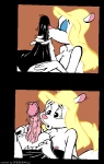 animaniacs anthro areola breasts bulge butt clothed clothing comic crossgender duo erection erection_under_clothing female ftm_crossgender genitals glans humanoid_genitalia humanoid_penis kissing male mammal minerva_mink mink mustelid musteline nipples nude penis penis_kissing selfcest square_crossover tail true_musteline undressing unknown_artist warner_brothers