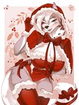 anthro blush breasts clothed clothing female fur hair holidays looking_at_viewer simple_background smile solo tail stelladraco christmas canid canine mammal 3:4 absurd_res digital_media_(artwork) hi_res