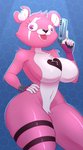 anthro big_breasts breasts curvy_figure derp_eyes female fur gun handgun heart_symbol huge_breasts pink_body pink_eyes pink_fur pistol ranged_weapon scar simple_background solo thick_thighs tongue tongue_out tufted_fur voluptuous weapon white_body white_fur wide_hips huwon epic_games fortnite cuddle_team_leader bear mammal 2019 absurd_res hi_res