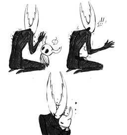 2_horns ambiguous_gender anthro armless black_body bodily_fluids cloak cloak_only clothing comforting comforting_another crying duo exclamation_point head_tilt hollow_eyes horn hug question_mark shaking simple_background size_difference tears trembling white_background wounded boopie hollow_knight_(franchise) team_cherry hollow_knight_(character) the_knight_(hollow_knight) void_(hollow_knight) arachnid arthropod insect vessel_(species) 2025 hi_res monochrome sibling_(lore)
