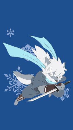anthro black_nose blue_background bottomwear clothed clothing kemono male pants robe scarf simple_background solo kinoshita-jiroh the_spicy_ninja_scrolls oroshi_(the_spicy_ninja_scrolls) canid canine canis mammal wolf 2015 9:16 hi_res