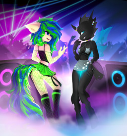 alternative_fashion anal anal_penetration anthro bikini bikini_top bottomwear breasts butt buttplug buttplug_in_ass buttplug_insertion clothed clothing crop_top crowd cyberpop duo_focus ear_piercing ear_ring female fishnet_clothing fishnet_leggings fishnet_legwear glowing glowing_buttplug glowing_sex_toy glowstick glowstick_bracelet group horn horn_jewelry horn_ring j-fashion jewelry leggings legwear looking_at_viewer microskirt midriff miniskirt neon no_underwear object_in_ass open_mouth penetration piercing plug_(sex_toy) plug_insertion rave ring_(jewelry) ring_piercing scene_(fashion) scene_haircut sex_toy sex_toy_in_ass sex_toy_insertion sex_toy_under_clothing shirt skirt speaker star-shaped_bikini swimwear tank_top topwear two-piece_swimsuit wings shooshaa friendship_is_magic hasbro my_little_pony fan_character ravebounce trill_(not_a_spider) arthropod changeling_(mlp) earth_pony equid equine horse mammal pony absurd_res colorful_theme hi_res