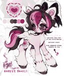accessory ahoge black_hair black_tail bow_ribbon brown_eyes cutie_mark eye_bags female feral fetlocks fur hair hair_accessory hair_bow hair_ribbon highlights_(coloring) palette pink_body pink_fur pink_hair pink_tail ribbons short_hair small_wings solo stitch_(sewing) tail text white_body white_fur white_wings wings p0nyplanet hasbro my_little_pony mythology fan_character oopsie_doodle equid equine mammal mythological_creature mythological_equine pegasus character_name digital_drawing_(artwork) digital_media_(artwork) english_text hi_res model_sheet reference_image