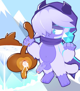 after_sex anthro balls bodily_fluids brown_body brown_fur cum duo fur genital_fluids genitals holding_tail ice ice_cube male male/male stuck_in_ice tail through_wall white_body white_fur ishitaka_uwu bloons_tower_defense ninja_kiwi dart_monkey_(bloons) silas_(bloons) haplorhine mammal monkey primate