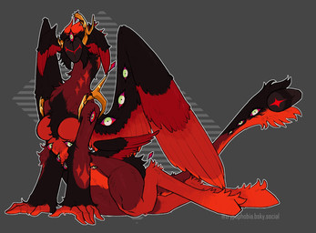 5_fingers anthro arm_eye arm_support belly_eye breasts casual_nudity eyelashes eyes_on_arms eyes_on_belly eyes_on_body eyes_on_tail eyes_on_wings feathered_wings feathers featureless_breasts female fingers fluffy footless fur fuzzy grey_background head_wings hip_wings markings mask multi_eye multi_wing multicolored_body multicolored_fur on_ground pose pupils red_body red_eyes red_fur shoulder_eye simple_background small_waist solo star_(marking) tail tail_eye tail_eyes unusual_anatomy unusual_eye_placement unusual_wing_placement unusual_wings wing_eyes wings trypophobla_(artist) creatures_of_sonaria roblox fan_character angel angelic_warden warden_(creatures_of_sonaria) hi_res signature watermark
