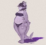 ahoge anthro barefoot belly biped black_bra black_clothing black_hair black_nails black_panties black_toenails black_underwear bra breasts cleavage clothed clothing colored_nails elbow_fin eyelashes feet female fin fish_tail green_eyes grey_body hair head_fin lidded_eyes markings medium_breasts nails navel non-mammal_breasts non-mammal_ears non-mammal_hair non-mammal_navel notched_fin overweight overweight_anthro overweight_female panties purple_body shadow sharp_nails shoulder_fin simple_background slightly_chubby slightly_chubby_anthro slightly_chubby_female solo standing tail tail_fin textured_background thick_thighs three-quarter_view toenails toes underwear underwear_only wide_hips locksnurf harper_(locksnurf) fish marine shark 2023 absurd_res digital_media_(artwork) full-length_portrait hi_res portrait