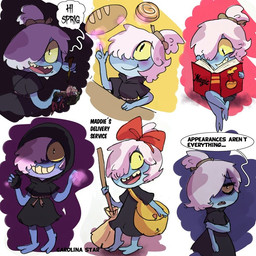 2_toes anthro bag blush bread broom cleaning_tool feet female food hair holding_object magic semi-anthro smile teeth text toes voodoo voodoo_doll white_hair yellow_sclera young carolina_star amphibia_(series) disney maddie_flour amphibian frog 1:1 english_text