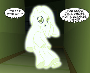 building dark dialogue female floating glowing hallway house looking_at_viewer shy solo talking_to_viewer text badumsquish hasbro my_little_pony fan_character merryveil_(oc) equid equine ghost horse mammal pony spirit 2018 absurd_res english_text hi_res