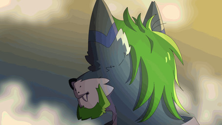 animated_gif anthro beard blue_body blue_fur clothed clothing facial_hair fur green_eyes hair male muscular simple_background solo lupice canid canine mammal 2025 animated short_playtime