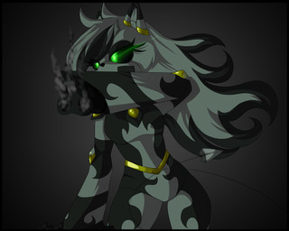 anthro black_border border female gatling_gun glowing glowing_eyes green_eyes gun gun_arm hair long_hair machine machine_gun minigun multicolored_body multicolored_hair nude ranged_weapon small_ears smoke solo two_tone_body two_tone_hair weapon weapon_arm white_body white_hair niitre thetis_(bonjolasermaster) android robot 5:4 hi_res
