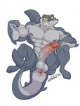 abs anthro anus balls biceps big_penis fin flexing genitals grey_body male muscular muscular_anthro muscular_male nipples pecs penis smile solo teeth vein veiny_penis foxbtails zig_and_sharko sharko fish marine shark hi_res