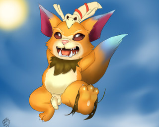 anthro balls barefoot biped chest_tuft feet flaccid foreskin front_view genitals hands_behind_head humanoid_genitalia humanoid_penis looking_at_viewer male nude open_mouth penis solo tuft tusks young young_anthro seyrmo league_of_legends riot_games tencent gnar_(lol) mammal yordle 5:4 digital_media_(artwork) source_request