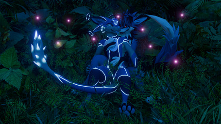 anthro black_body black_fur blue_body blue_fur cuddling duo fur glowing glowing_markings male male/male markings night paws smile tail tongue white_body white_fur endoras abiboi_(modeler) endoras_(character) canid canine deuzear mammal rexouium 16:9 3d_(artwork) absurd_res blender_(artwork) digital_media_(artwork) hi_res widescreen
