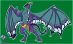 anthro border bottomwear butterfly_pattern clothing green_border horn knot loincloth pose tail wings kyain mythology dragon mythological_creature mythological_scalie scalie hi_res pinup